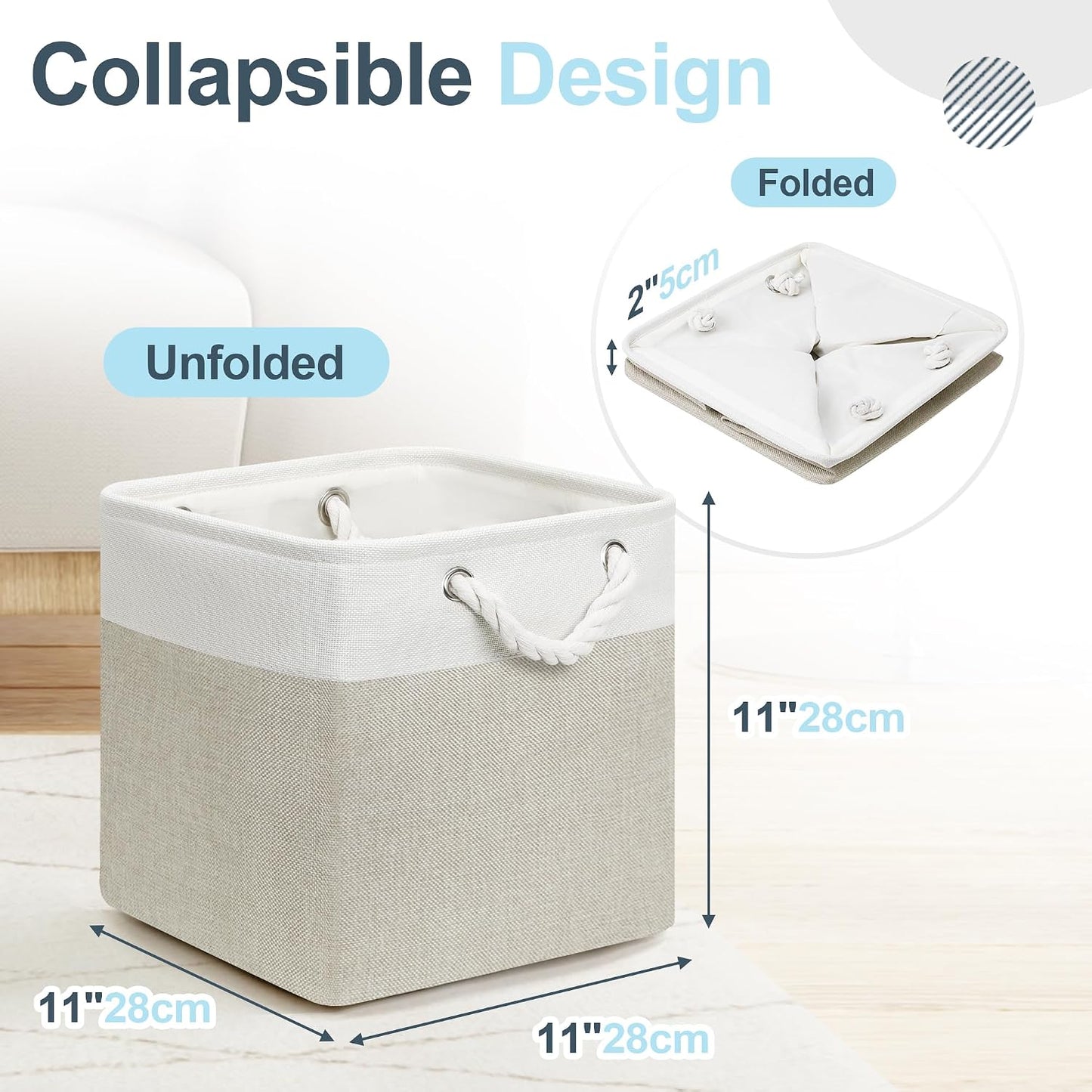 Cubos almacenamiento 11x11 plegables tela con asas algodón