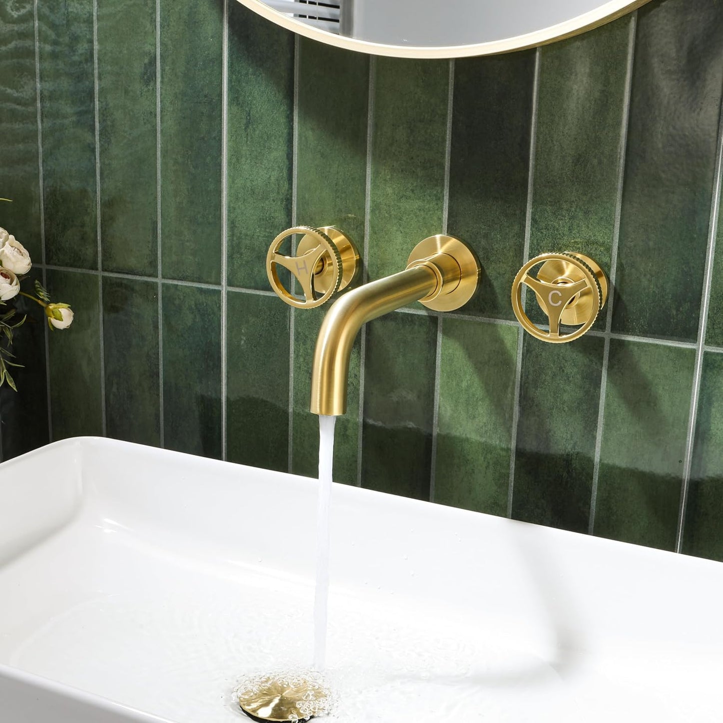 Grifo baño oro cepillado extendido 2 pzas boquilla giratoria