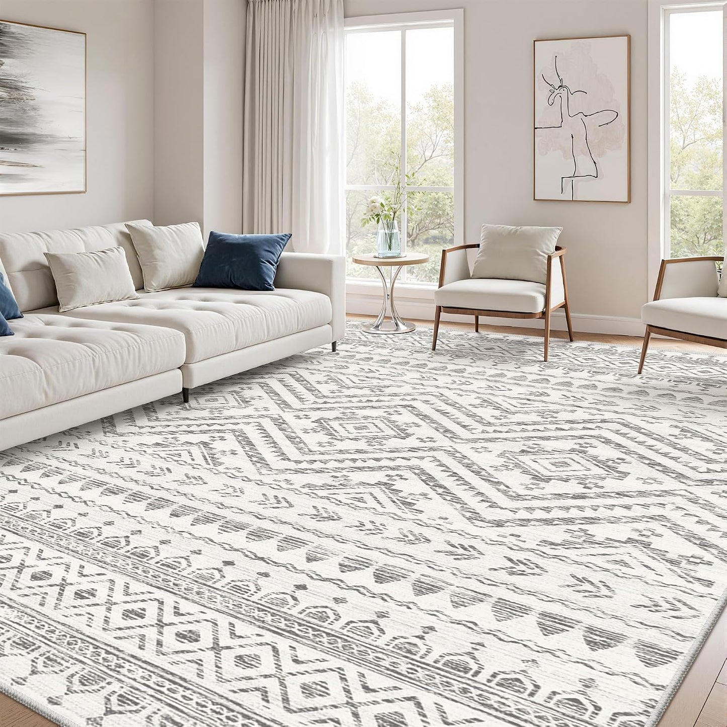 Tapete marroquí lavable antiderrap 8x10ft gris