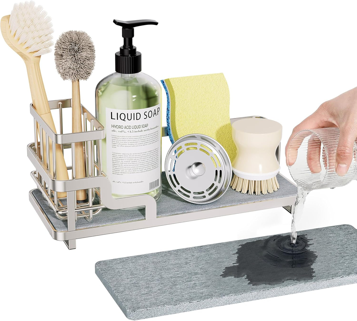 Soporte esponja fregadero acero inox con bandeja absorbente