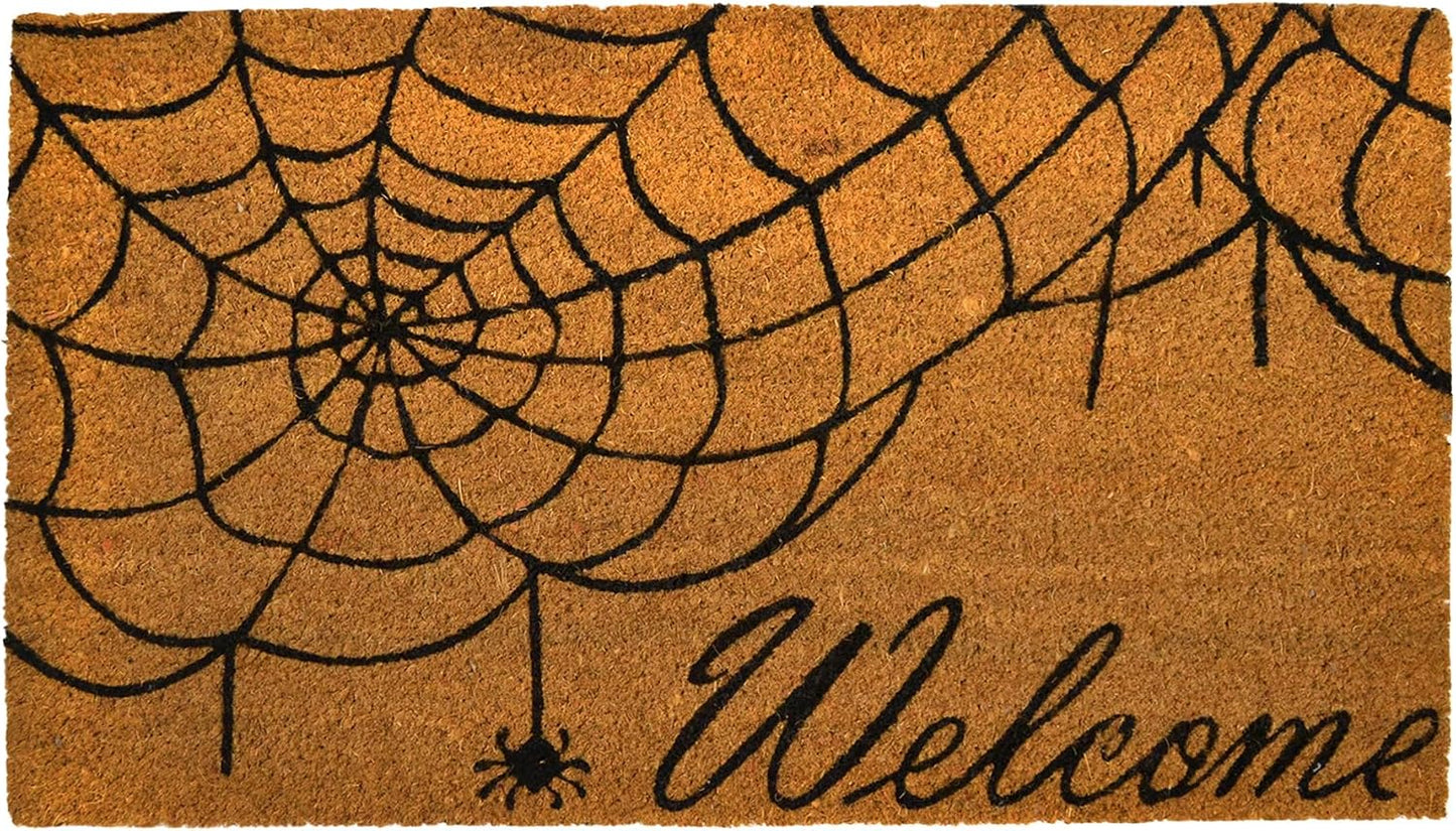 Tapete Halloween telaraña fibra coco respaldo antiderrap