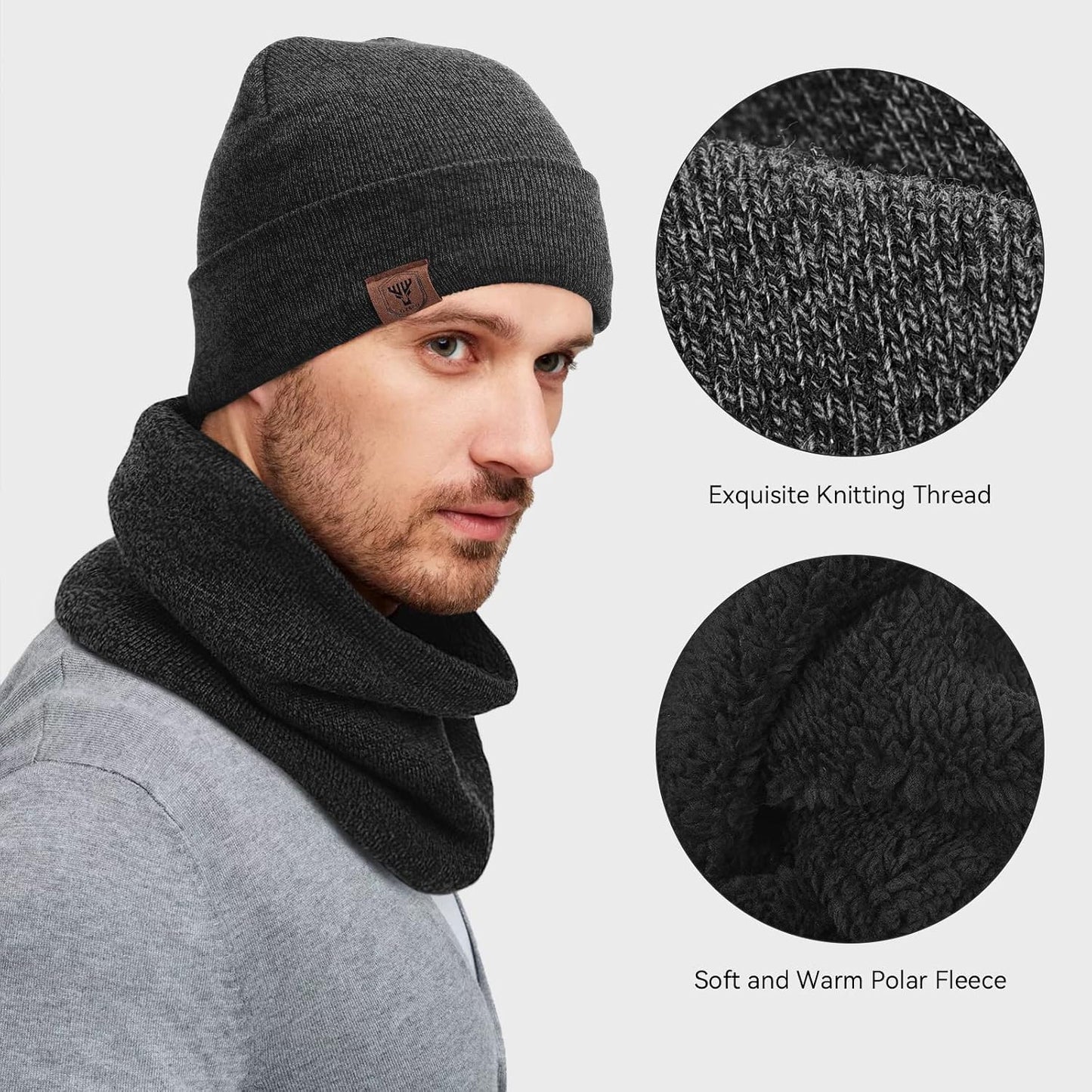 Set 3 Pzas Gorro Bufanda Guantes Táctil Invierno Calentador