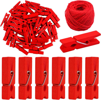 50 Pinzas Madera Roja para Papel Fotográfico y Manualidades