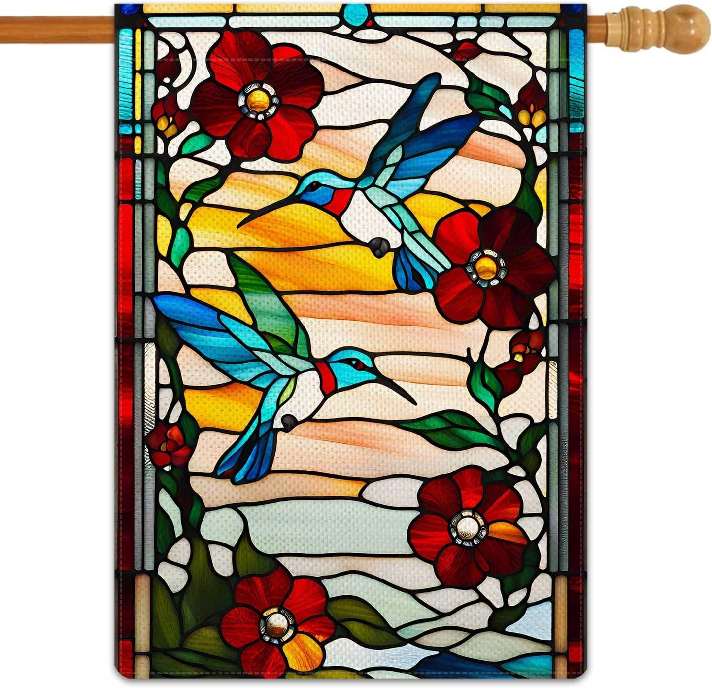Bandera jardín colibrí estilo cristal 28x40"