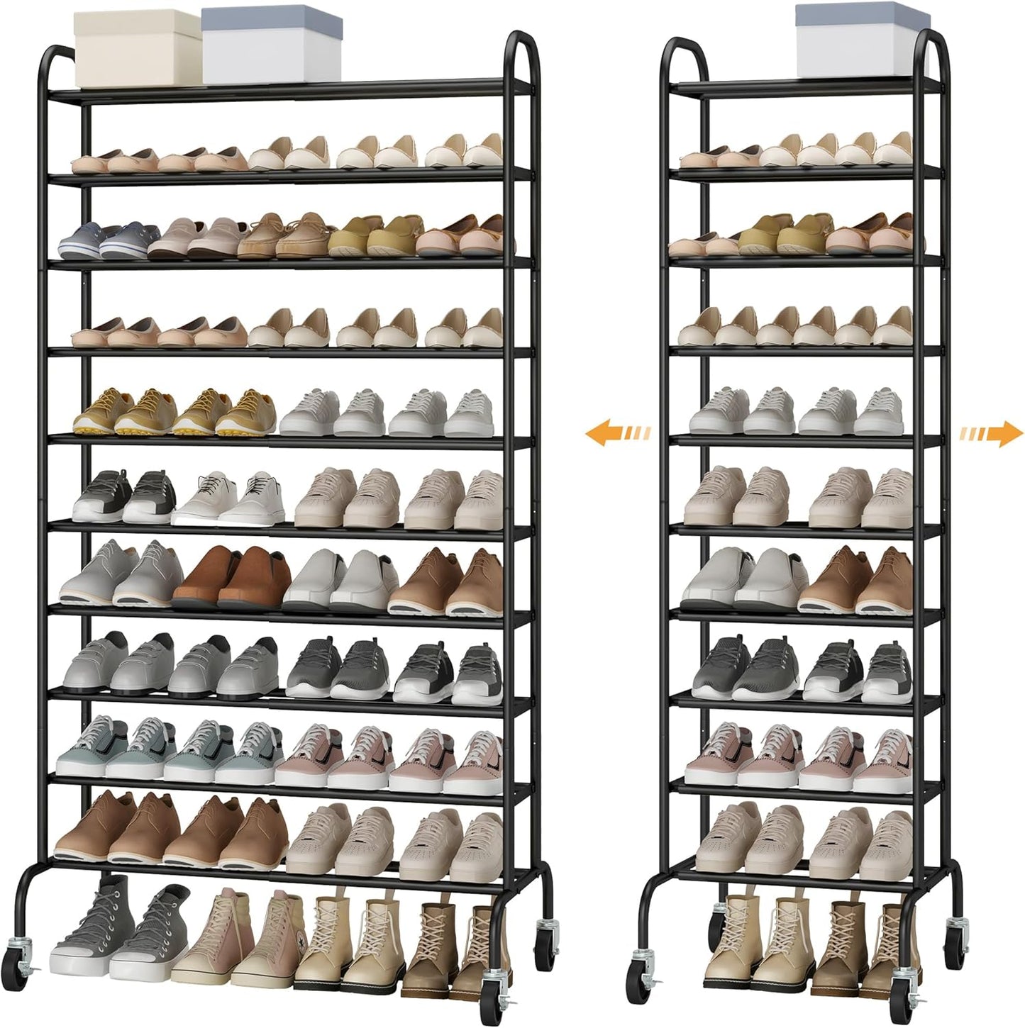 Zapatero metal 10 niveles ajustable para garaje color negro