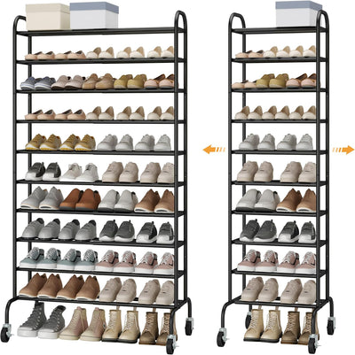 Zapatero metal 10 niveles ajustable para garaje color negro