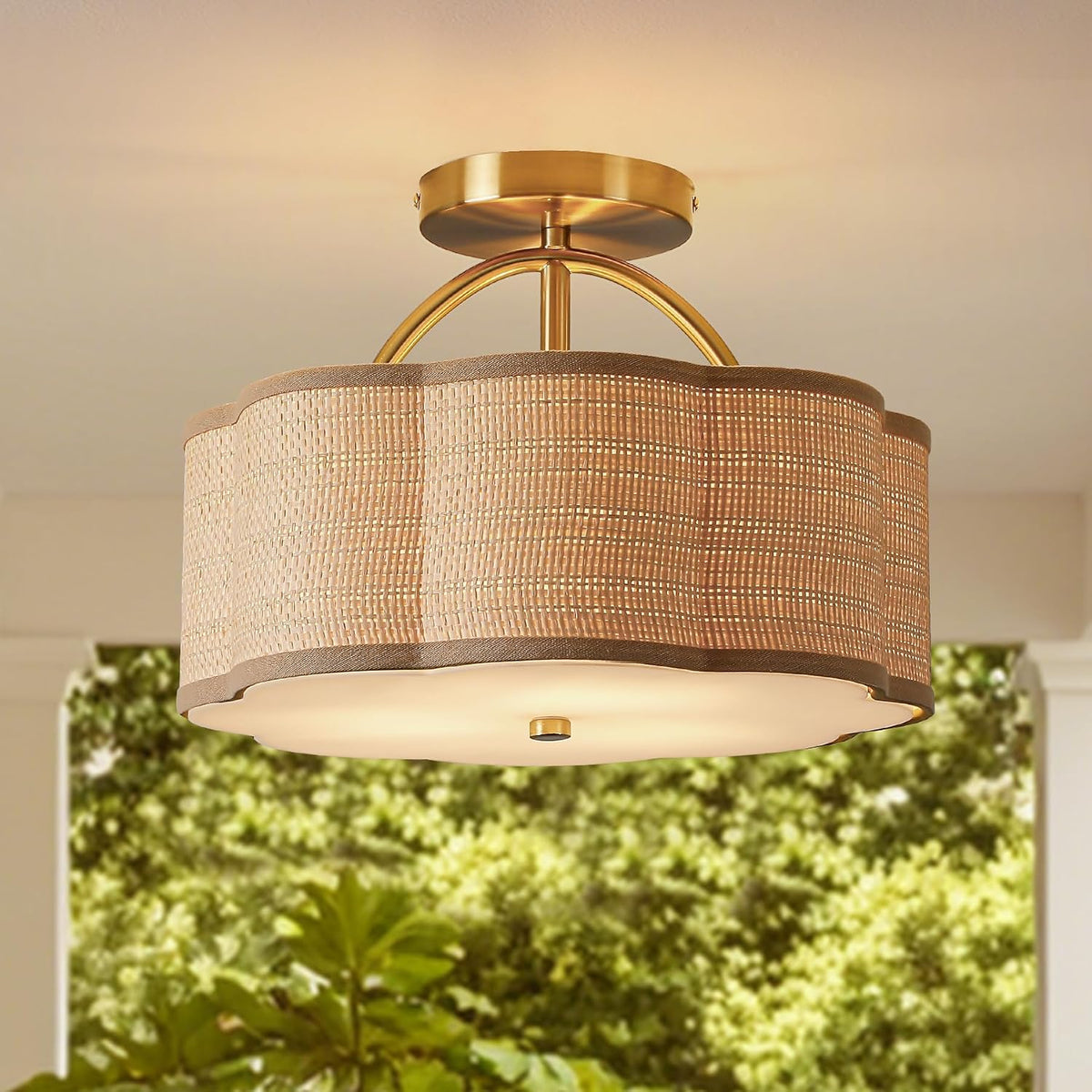 Lámpara techo ratán 13pulg 3 luces estilo bohemio