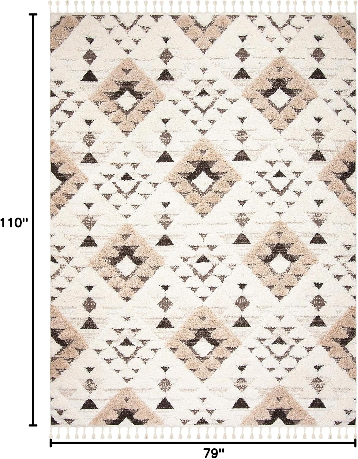 Tapete boho marroquí borlas 203x279cm marfil/marrón
