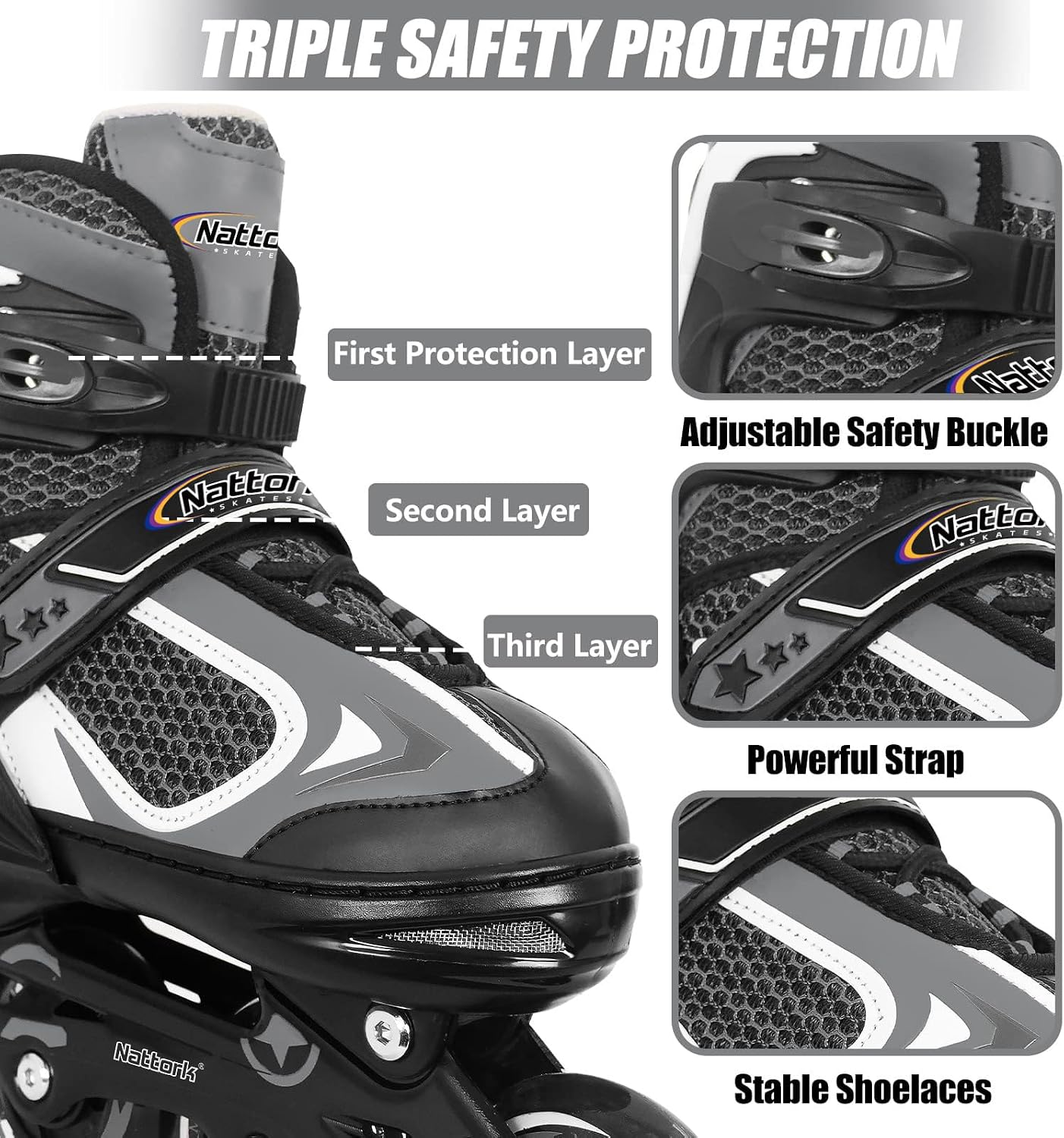Patines para niños con rueda iluminada negros 5-8 años