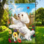 Bandera jardín perro maltés flores 12x18 doble cara
