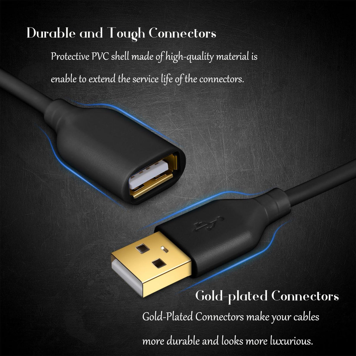 Cable extensión USB 2.0 tipo A macho a hembra 10ft set 2