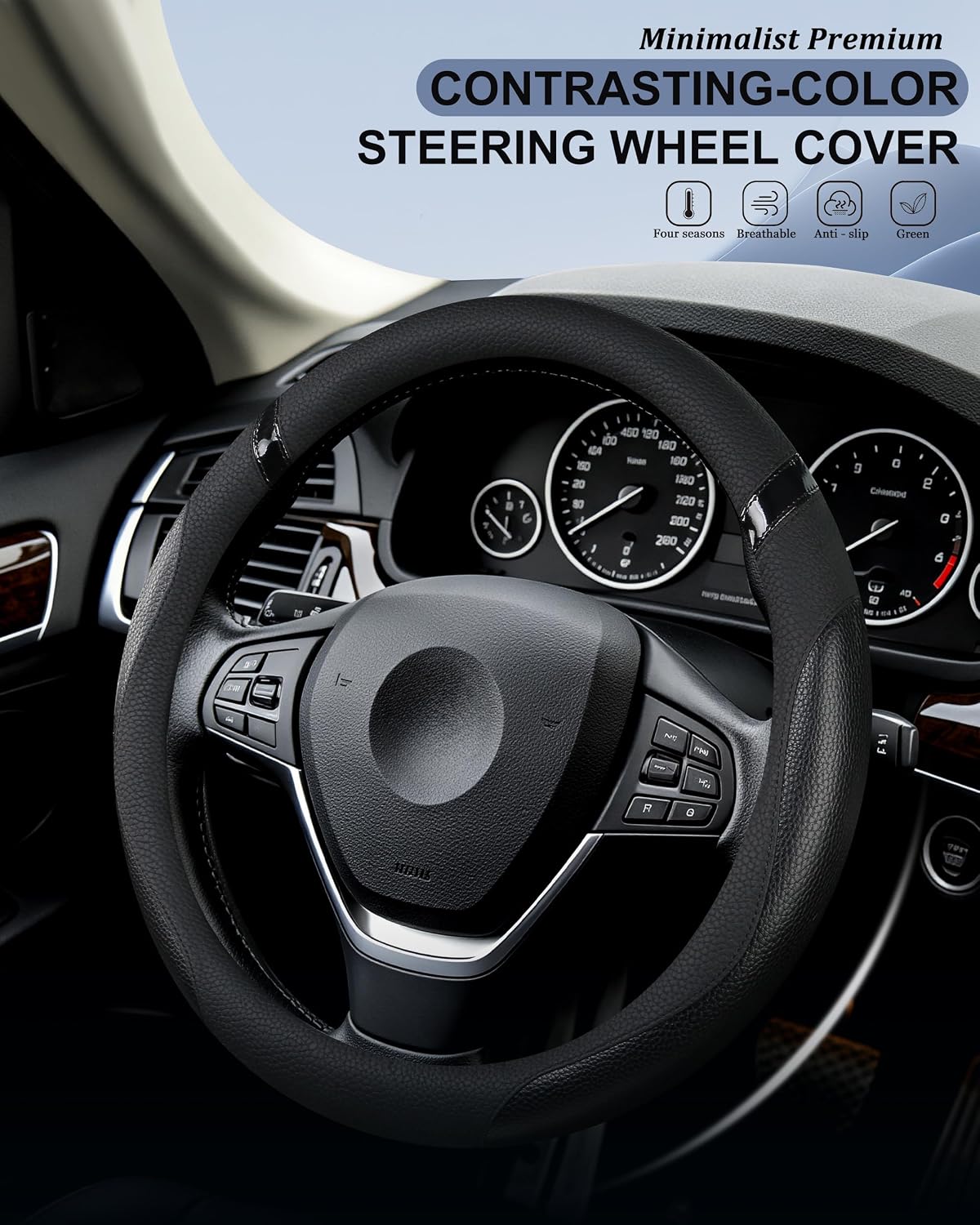 Funda volante cuero universal para coche y SUV negra