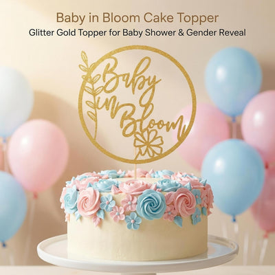 Decoración tarta baby shower floral revelación género