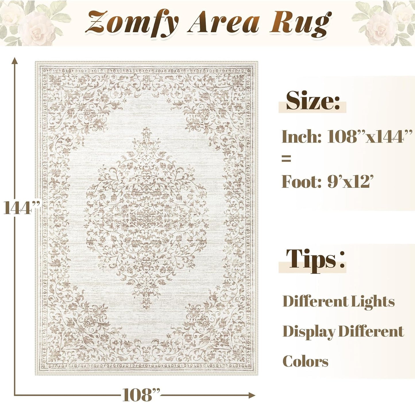 Alfombra vintage 9x12pulg pelo bajo sala