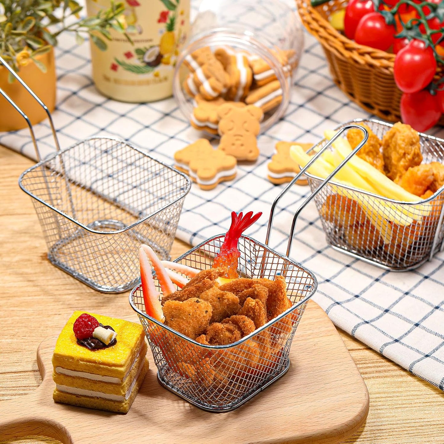 60 Pzas Cesta Cuadrada Papas Fritas con Asa Cromada