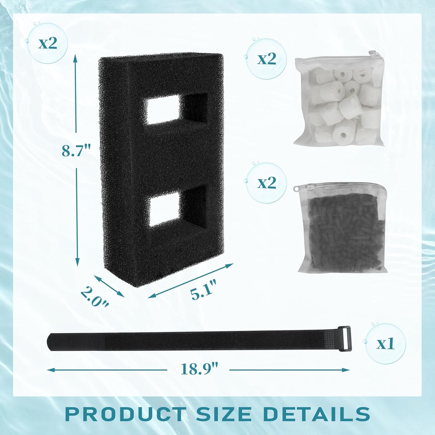 Set repuesto filtro acuario 3 etapas espuma carbono anillos cerámica