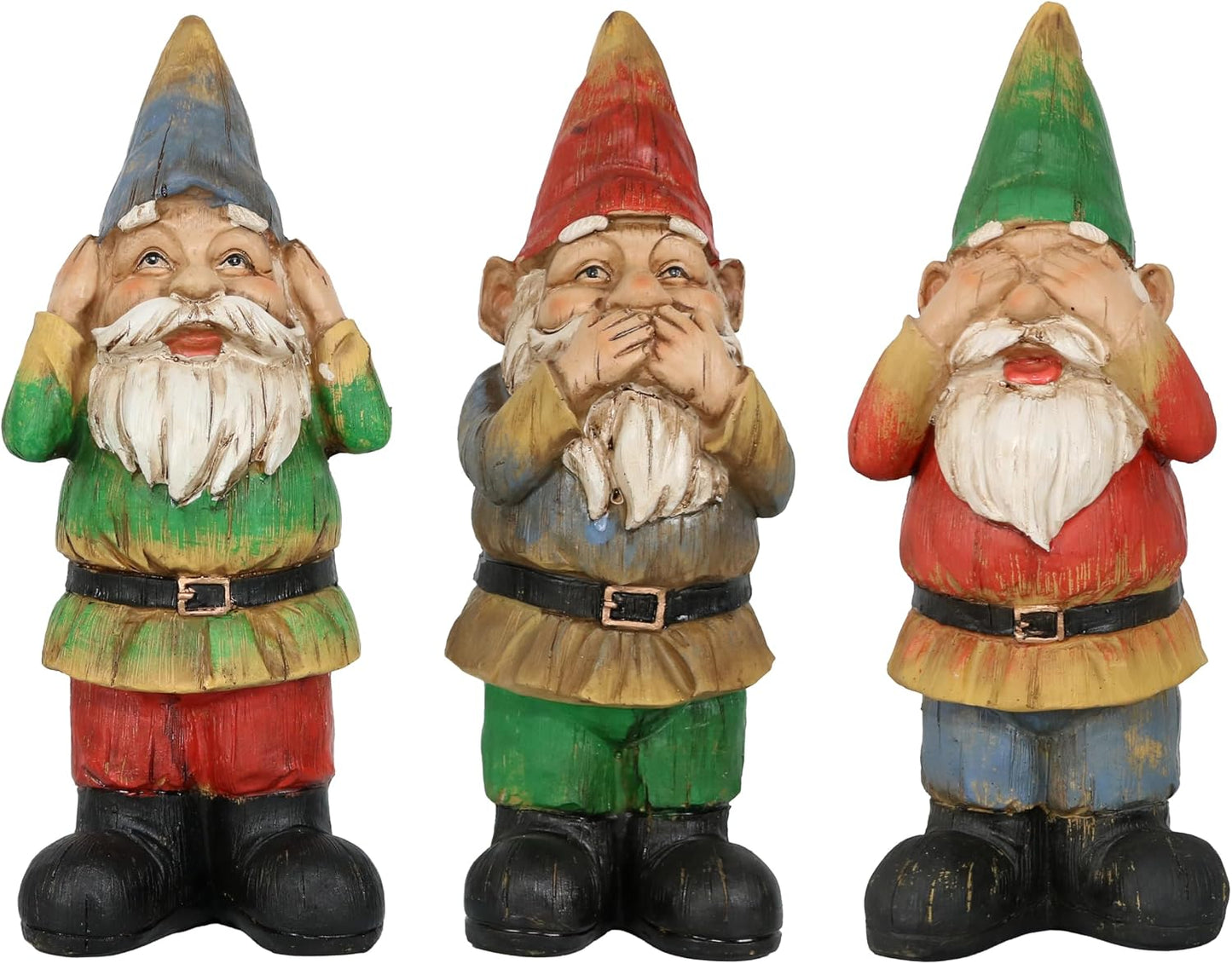 3 Gnomos Jardín Sabios Estatuas Césped