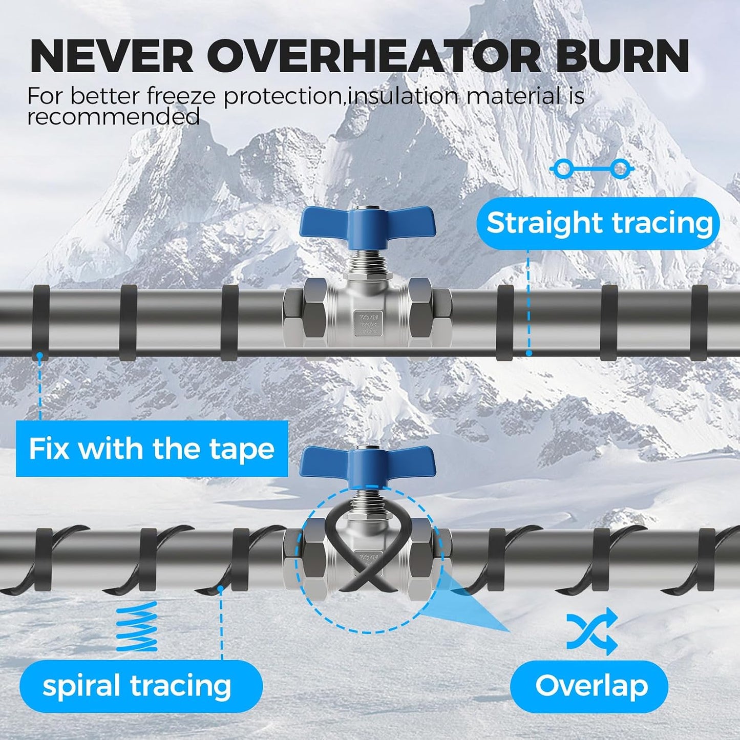 Cinta térmica 100ft para tuberías deshielo nieve