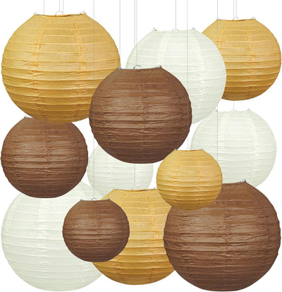 12 Linternas papel colgantes marrón beige 6-12pulg fiesta