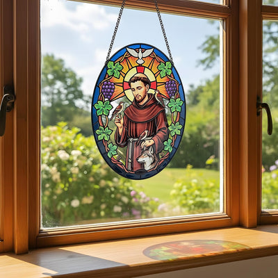 Colgador vitrales San Francisco 8.8pulg decoración cristiana