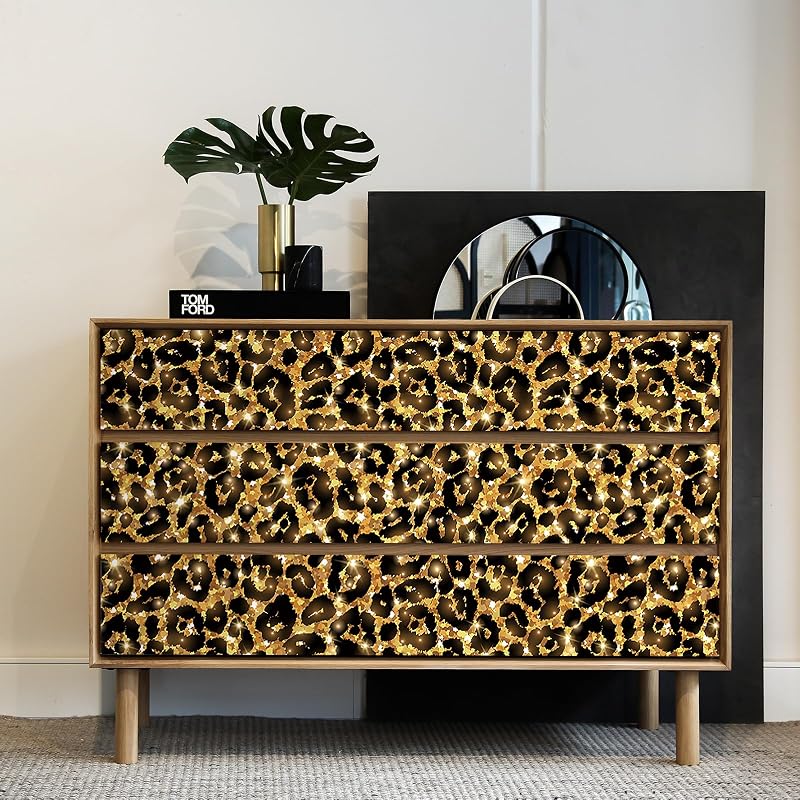 Papel tapiz leopardo negro y dorado autoadhesivo