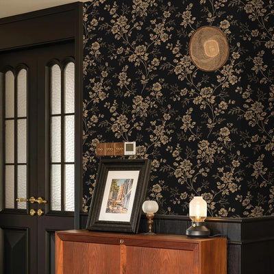 Papel tapiz dorado con flores para gabinetes y dormitorio