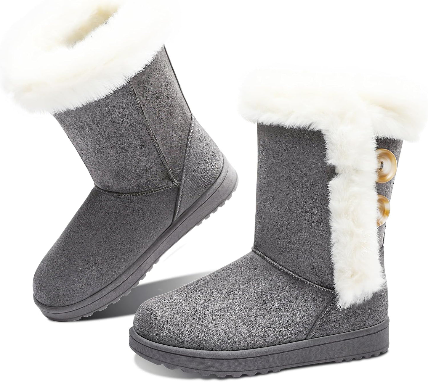 Botas de nieve mujer cortas gamuza sintética con botón