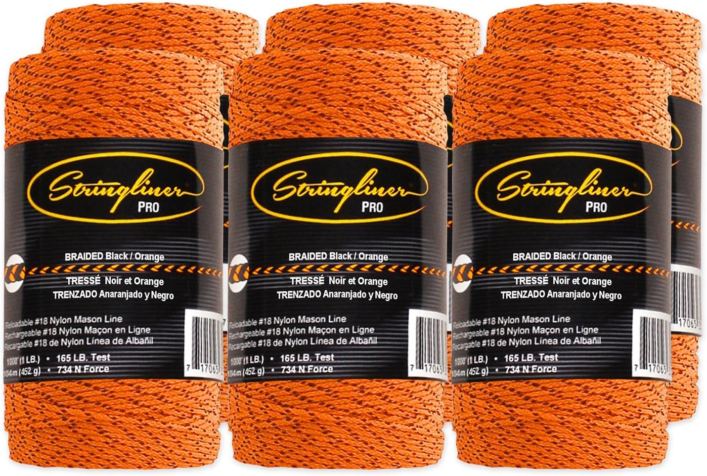Pack 6 rollos trenzados Mason Line 1000pulg Negro/Naranja