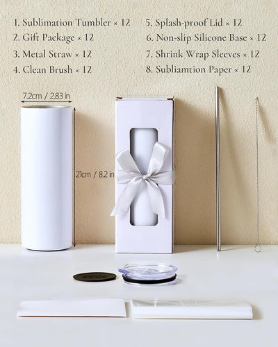 12 Vases Sublimación Acero Inox Doble Pared 20oz Blanco