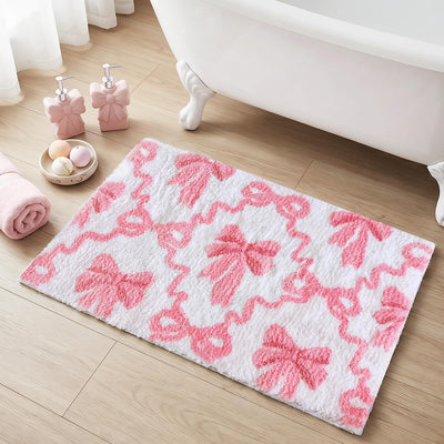 Alfombra baño con lazo rosa antideslizante 20x32pulg