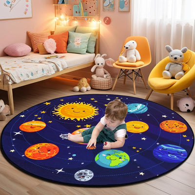 Alfombra redonda niños 40x40pulg temática espacial