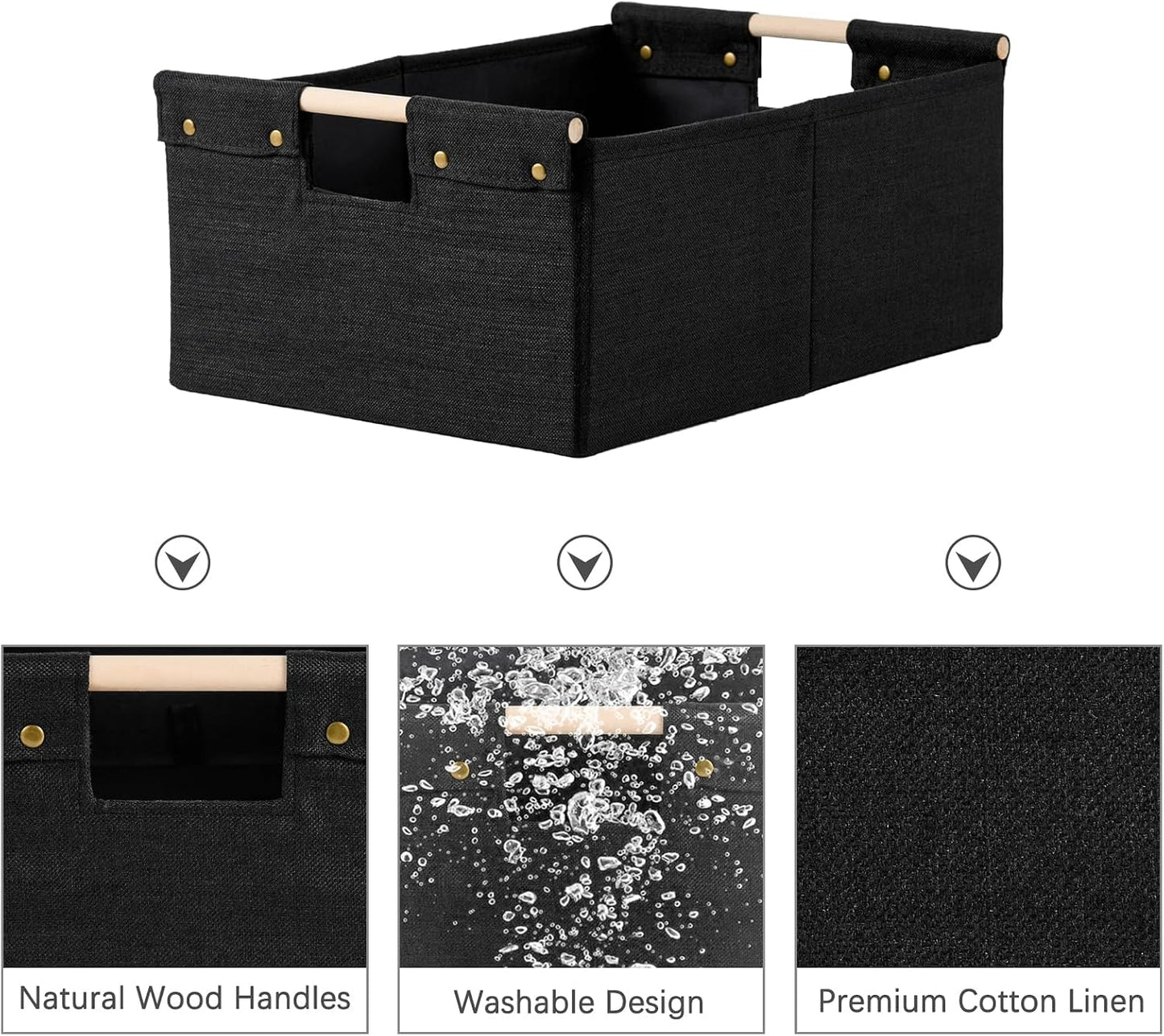2 Cajas Almacenamiento Tela Lino con Asas Madera Plegables