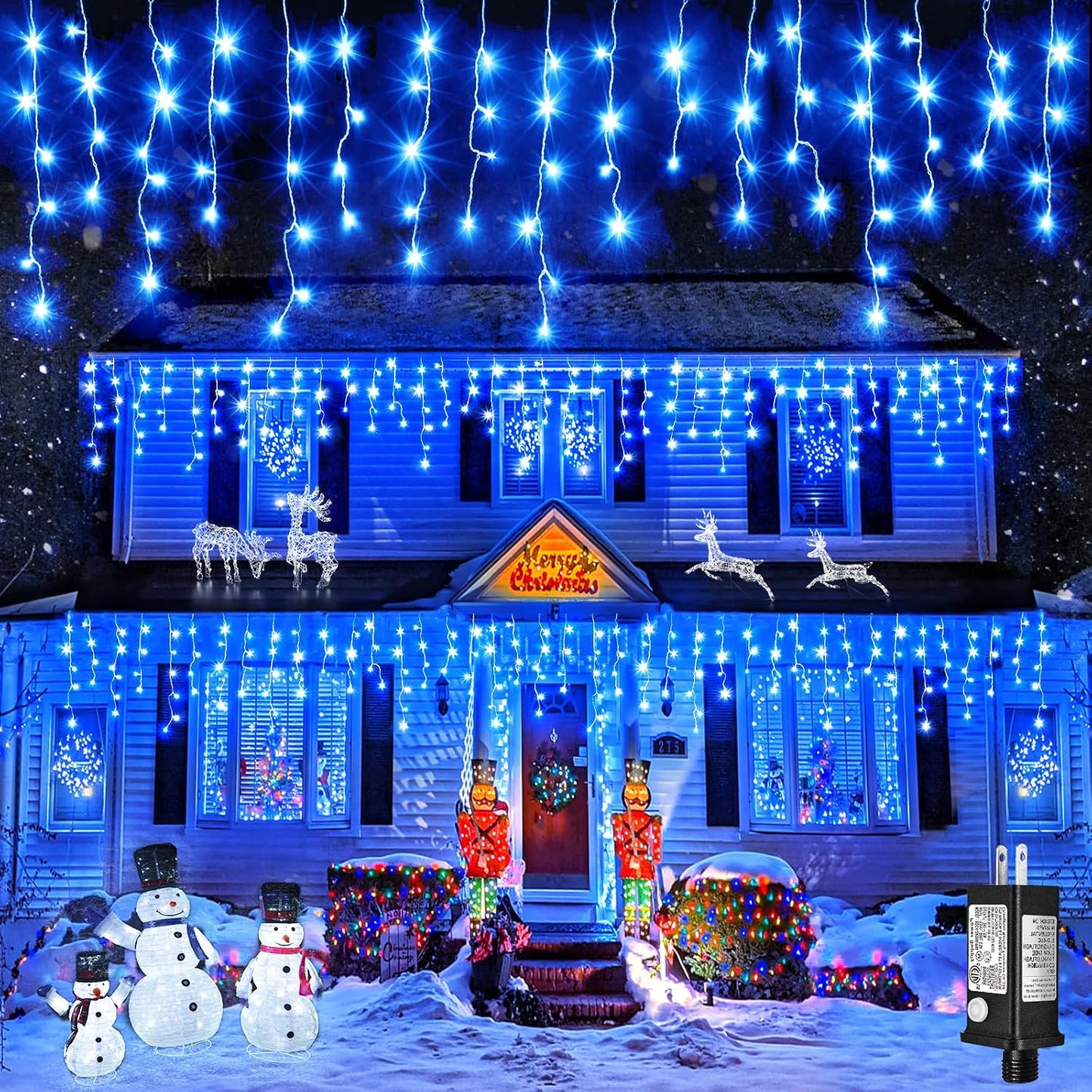 Luces Navidad carámbano 33ft 400 LED 8 modos impermeable azul