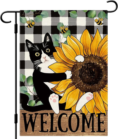 Bandera jardín girasoles gatos 12x18pulg doble cara primavera