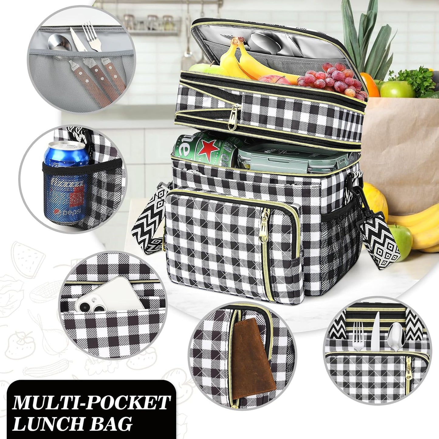 Bolsa almuerzo aislada 16L doble capa con correa ajustable