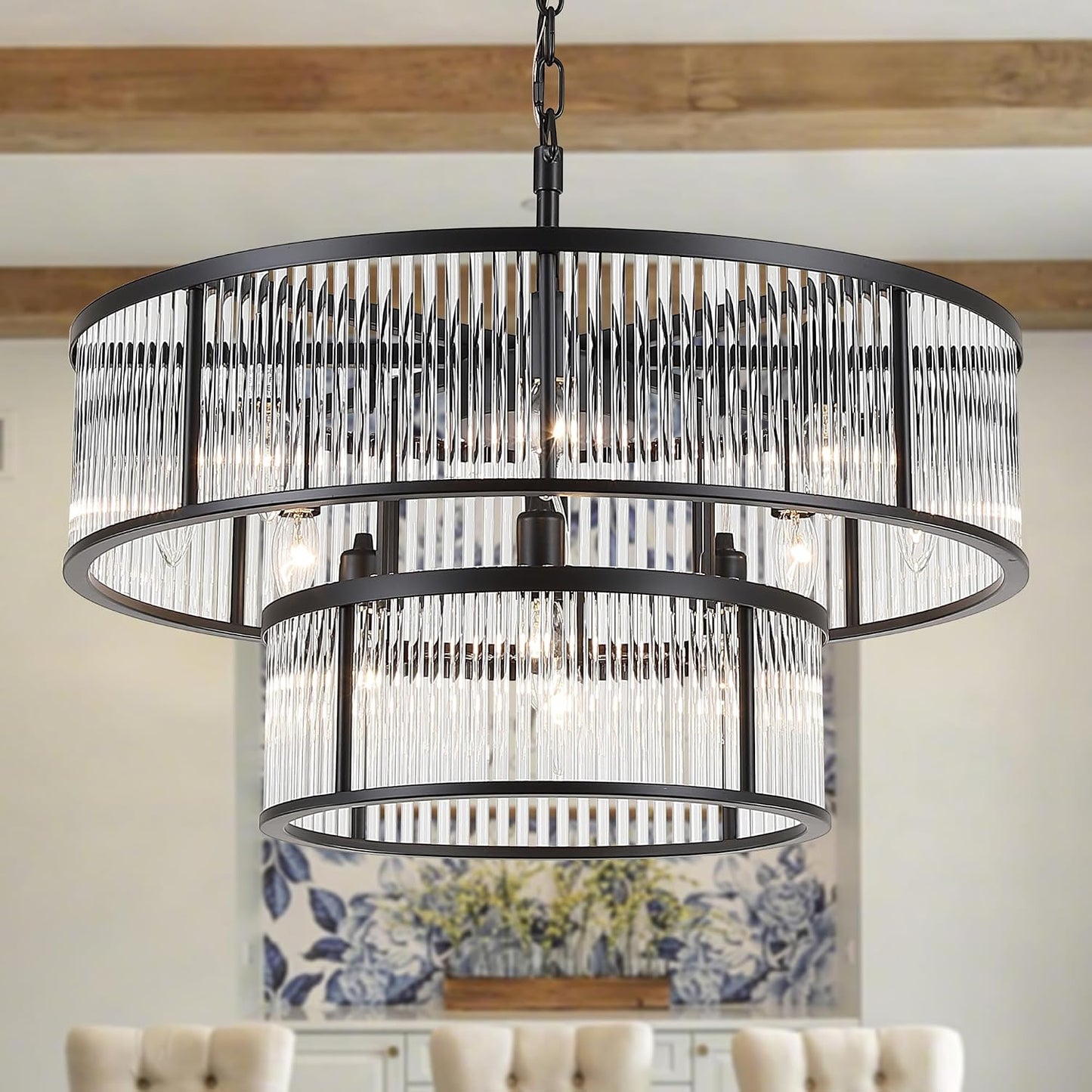 Candelabro cristal negro 2 niveles 10 luces comedor