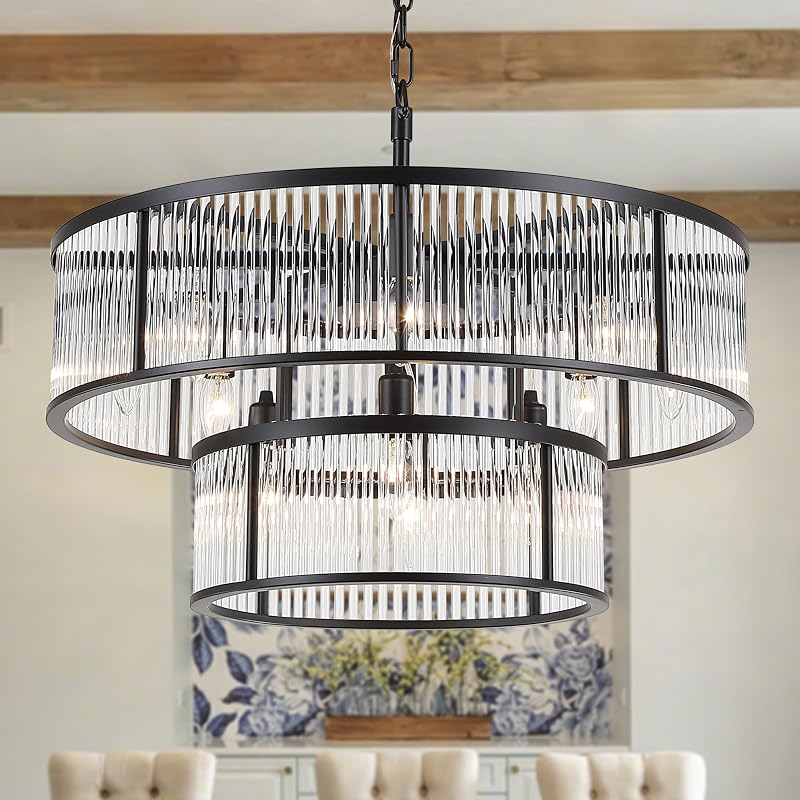 Candelabro cristal negro 2 niveles 10 luces para comedor