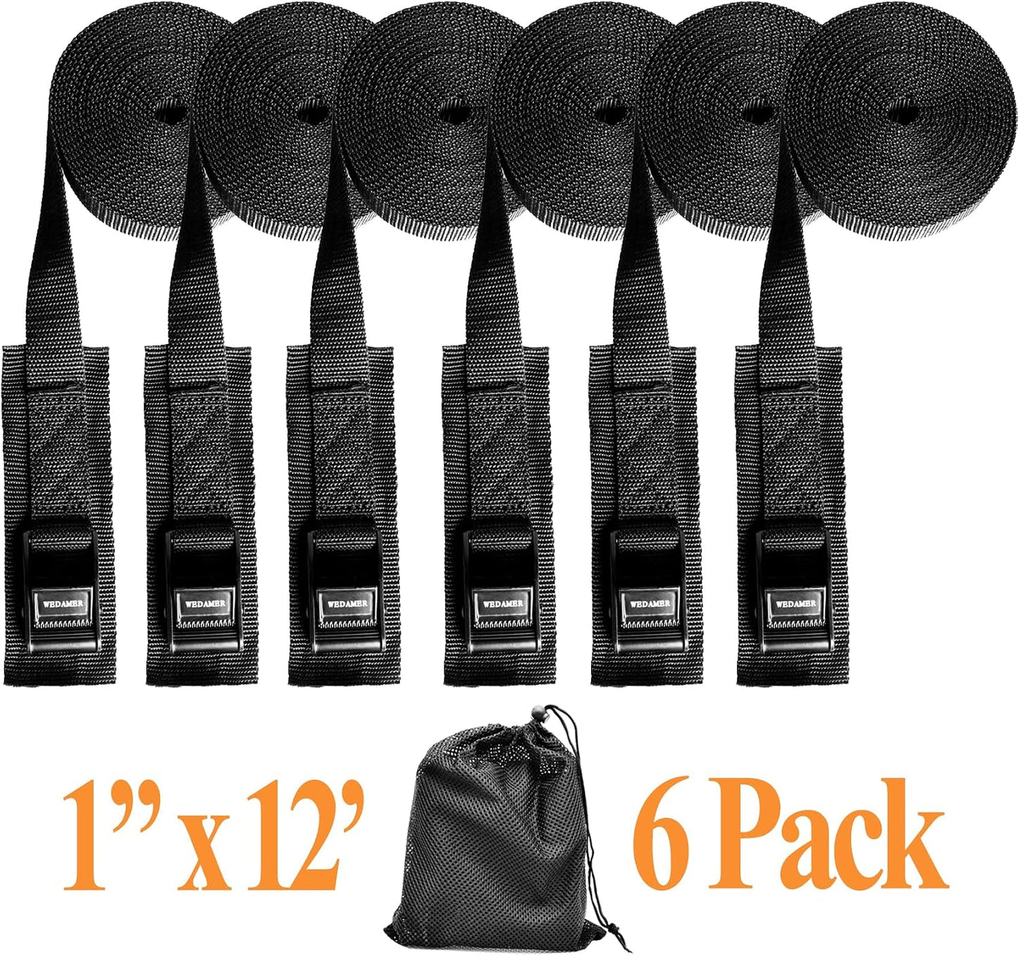 6 Correas amarre kayak 12" acolchadas hebilla leva