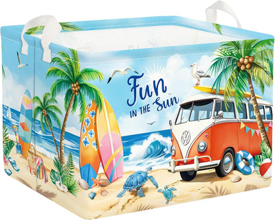 Cesta picnic playa azul con árbol tropical 15.7x11.8in