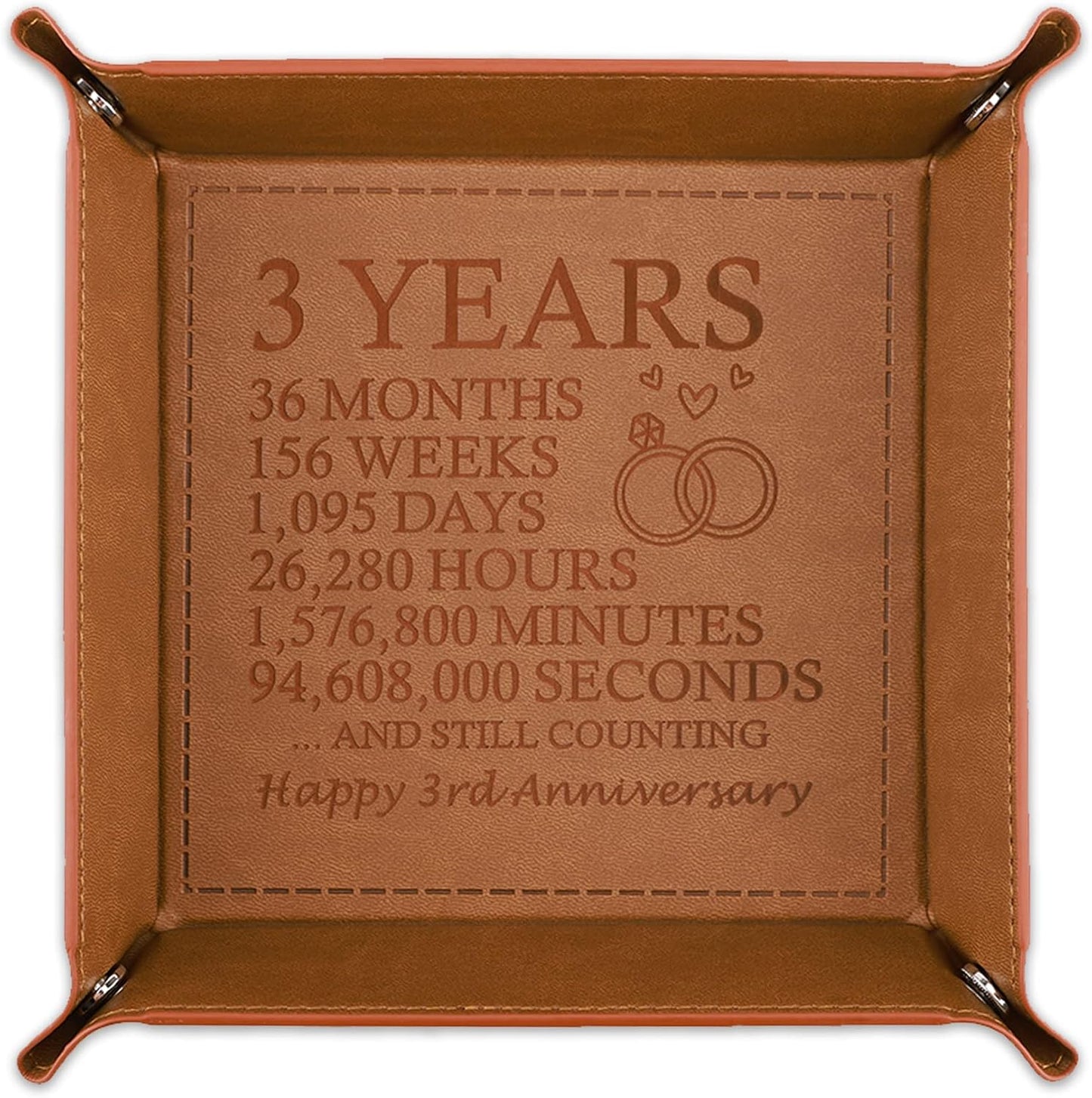 Bandeja valet cuero grabada regalo aniversario 3 años