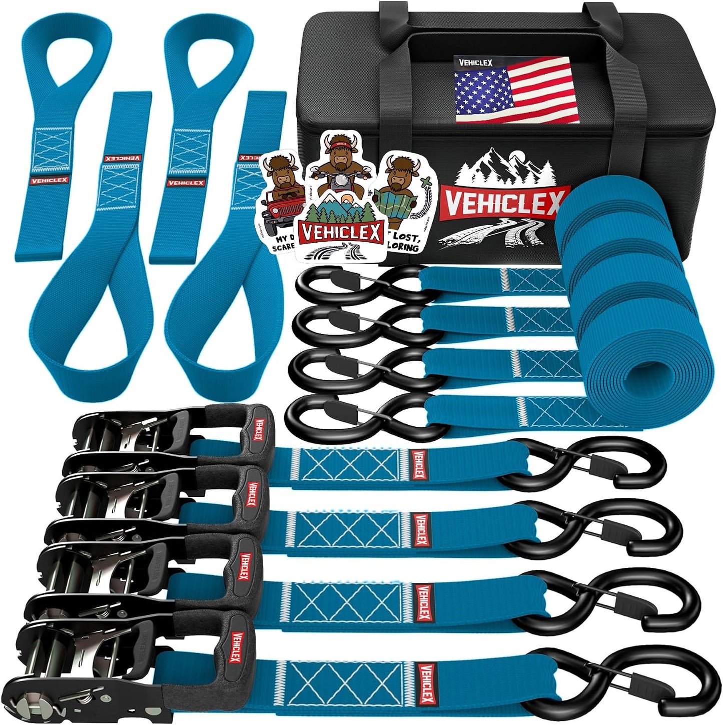 Correas trinquete motocicleta 1.5x8" 4,400lb Azul