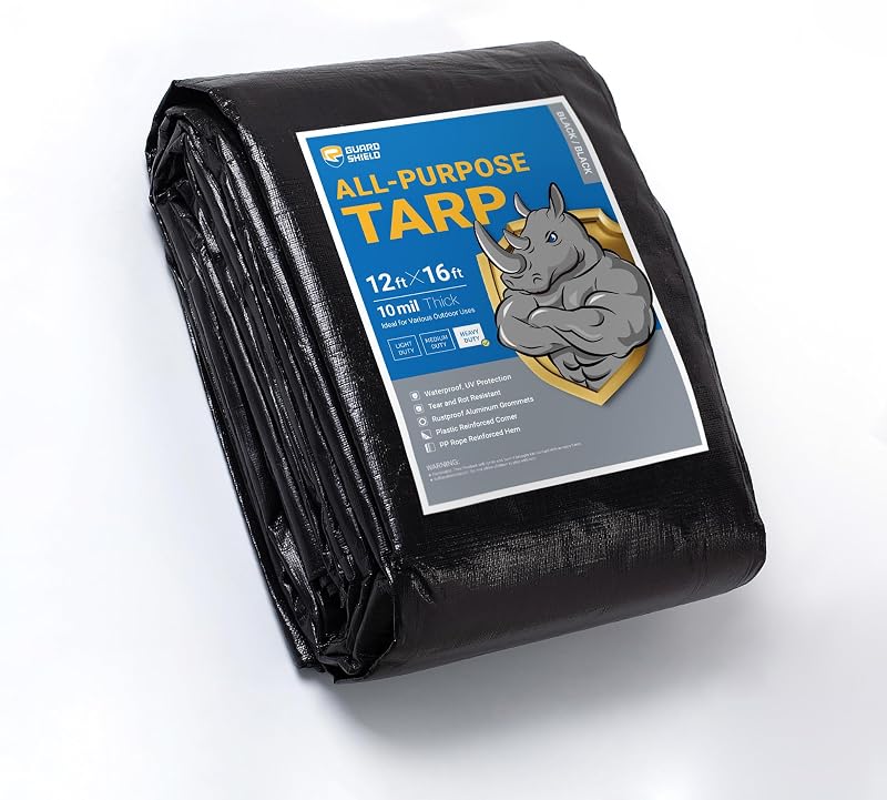 Lona negra polietileno 12x16ft resistente UV con ojales