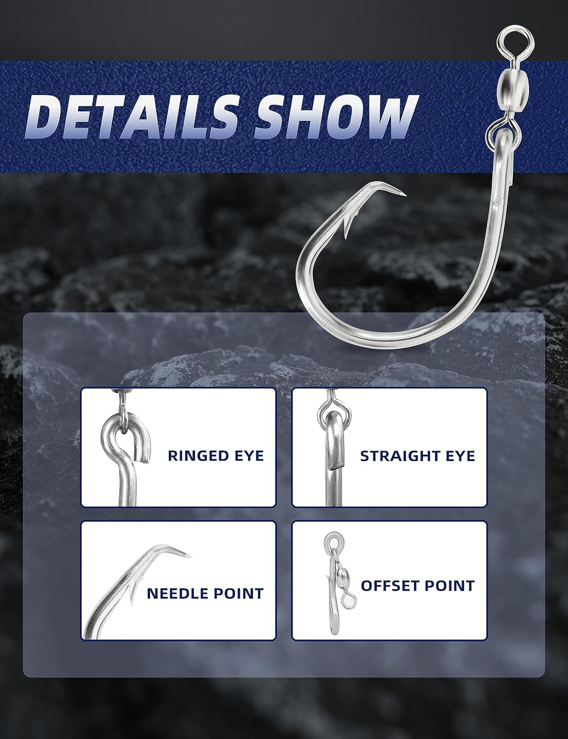 Gancho circular comp 5/10 pzas acero inox para pesca dulce