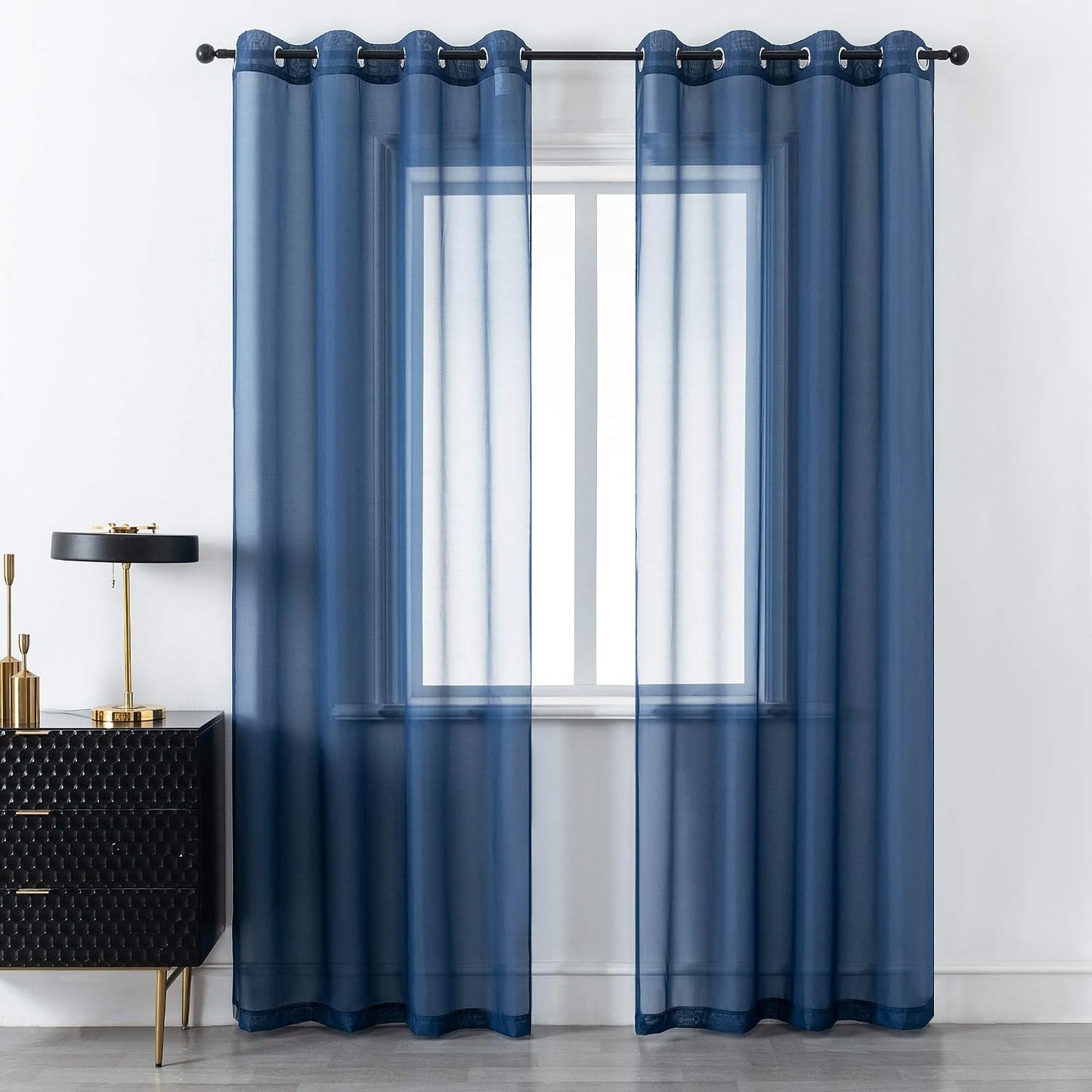 2 Cortinas gasa azul oscuro 120pulg sala dormitorio