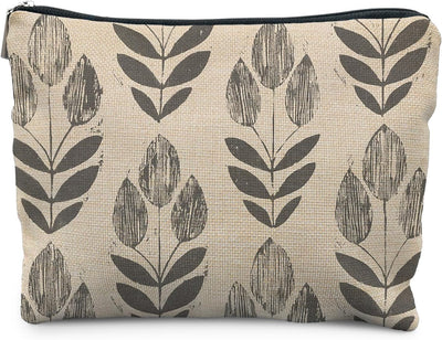 Bolsa maquillaje vintage boho beige floral con cremallera botánica