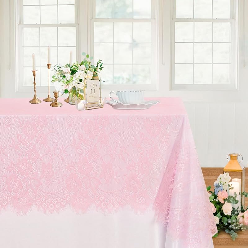 Mantel encaje rosa 60x120pulg 6pzas para boda vintage