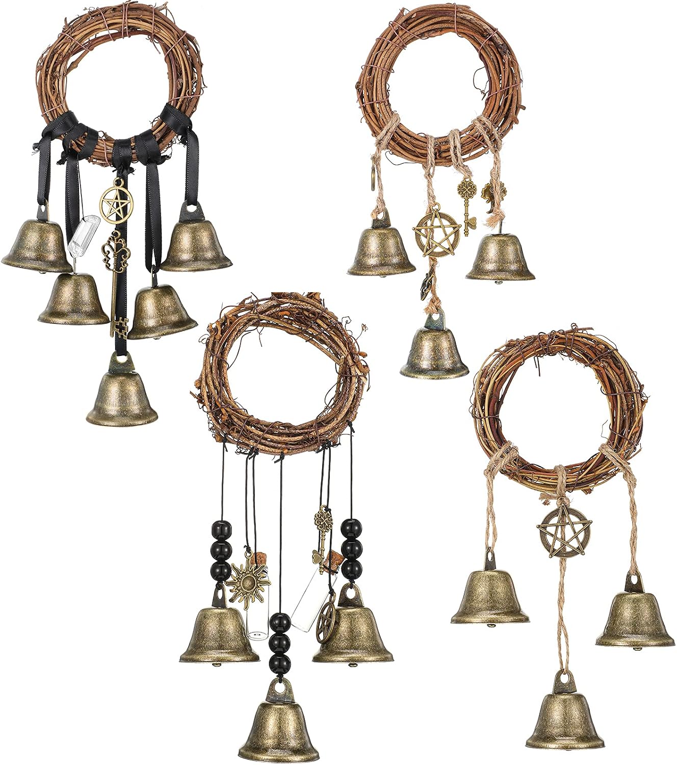 4 Pzas Campanas Bruja Colgante Perilla Puerta 3.1"