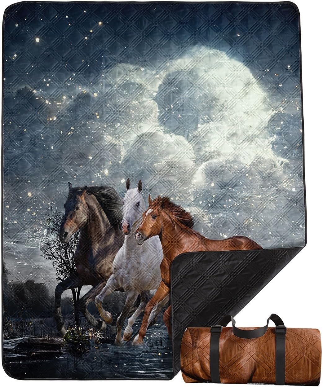 Manta picnic 3D caballos impermeable para acampar playa