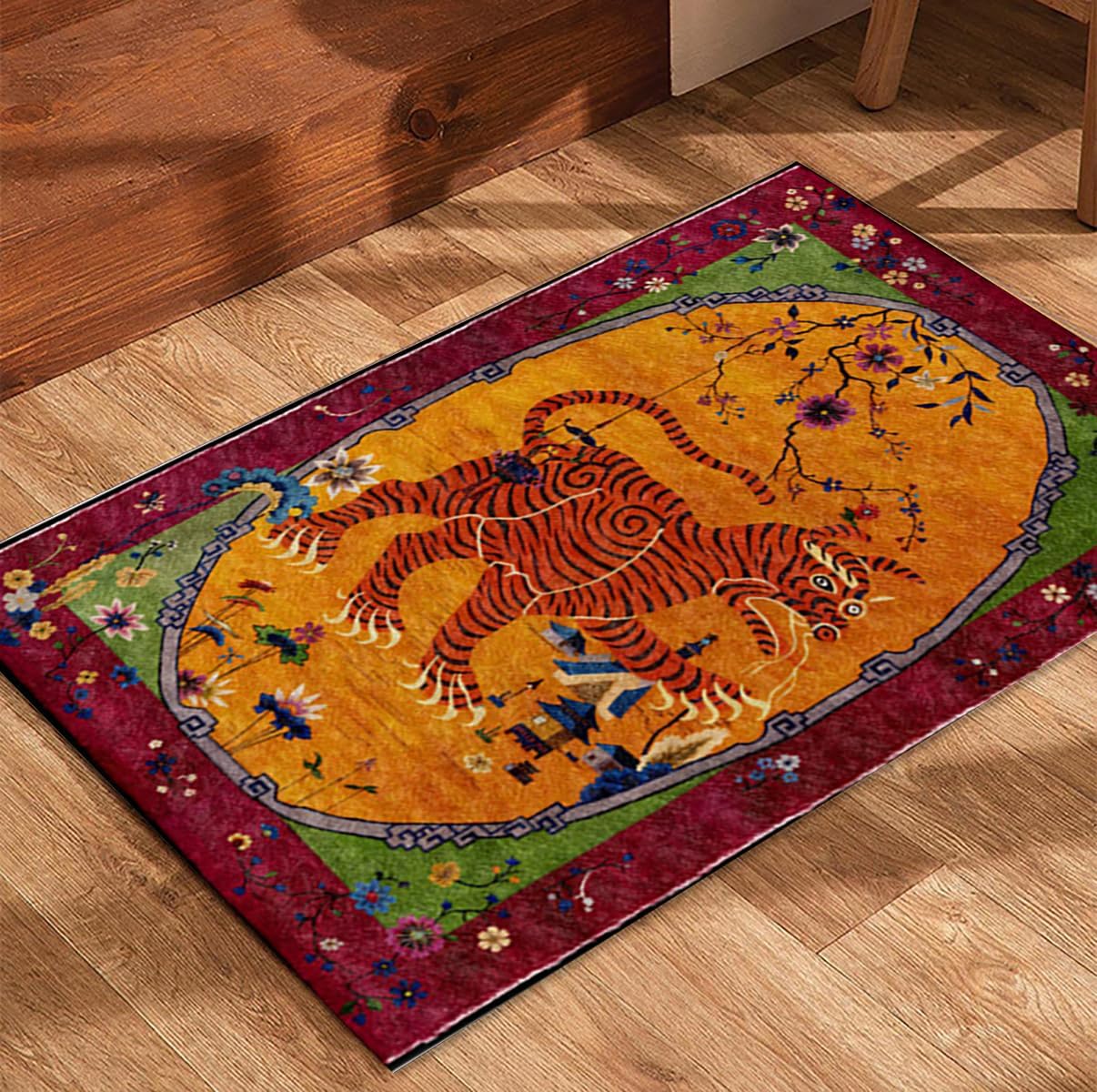 Alfombra vintage 2x3ft flores orientales antideslizante