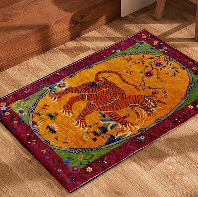 Alfombra vintage 2x3ft flores orientales antideslizante